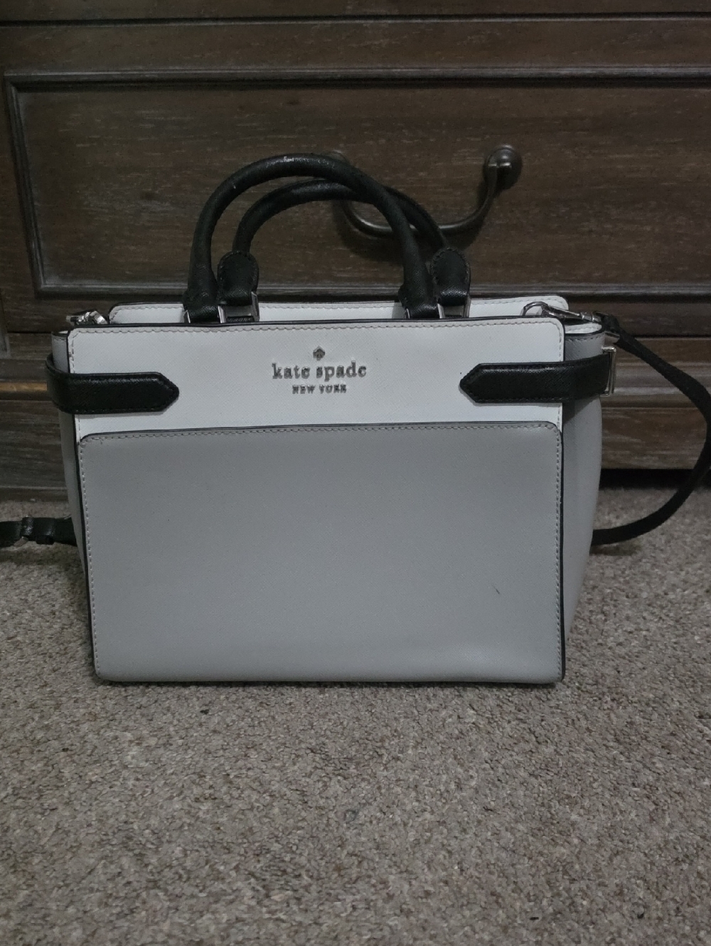 kate spade White & Black Leather Structured Satchel
